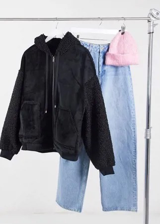 Черная oversized-куртка из плюша и искусственной замши Urbancode-Черный