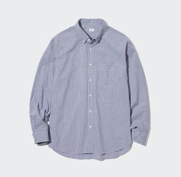 Рубашка с длинным рукавом из сверхтонкого хлопкового сукна Uniqlo Extra Fine Cotton Broadcloth Long Sleeve, синий