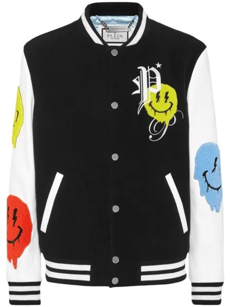 Philipp Plein бомбер с нашивкой Smile, черный