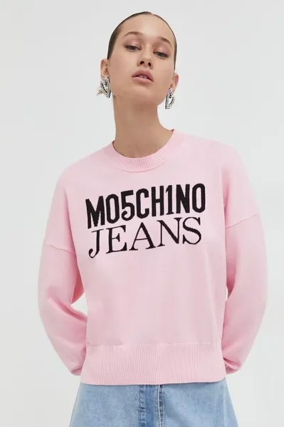 Хлопковый свитер Moschino Jeans, розовый