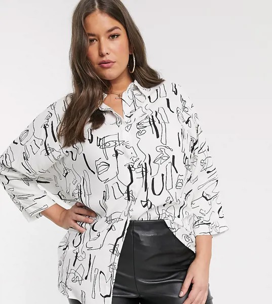 Oversize-рубашка с длинными рукавами и принтом ASOS DESIGN Curve-Мульти