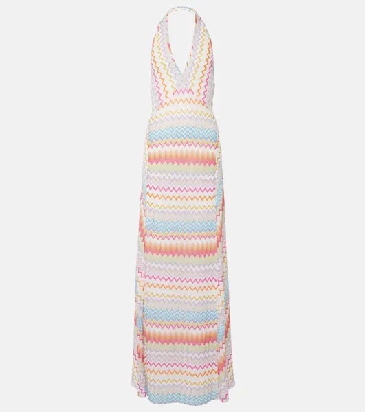 Платье макси из ламе с воротником-халтером Zig Zag Missoni, мультиколор