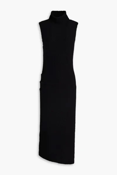 Платье миди с высоким воротником и воротником из мериносовой шерсти со сборками Helmut Lang, черный