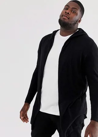 Черный вязаный кардиган с капюшоном и закругленным краем ASOS DESIGN Plus