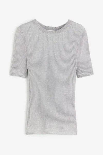 Топ H&M Metallic Rib-knit, серебристый