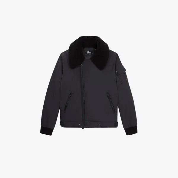 Бомбер из смесового хлопка с воротником из искусственного меха The Kooples, черный
