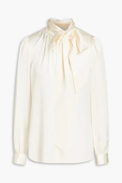 Блузка из шелкового атласа со сборками бантом Tory Burch, экрю