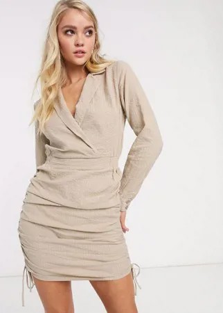 Светло-бежевое платье-рубашка мини со сборками ASOS DESIGN-Бежевый