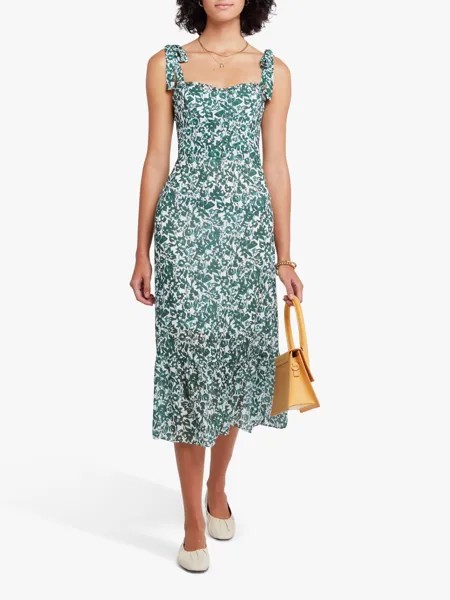 Opt Платье-миди без рукавов с цветочным принтом Toile de Jouy, зеленое
