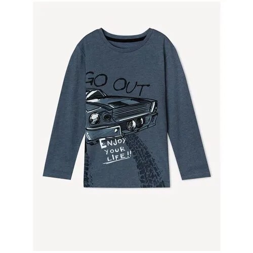 Синий лонгслив с машиной и надписями для мальчика Gloria Jeans, размер 12-18мес/86