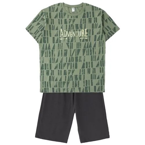 Пижама футболка с набивным рисунком и однотонные шорты КБ 2771 Зеленый 146