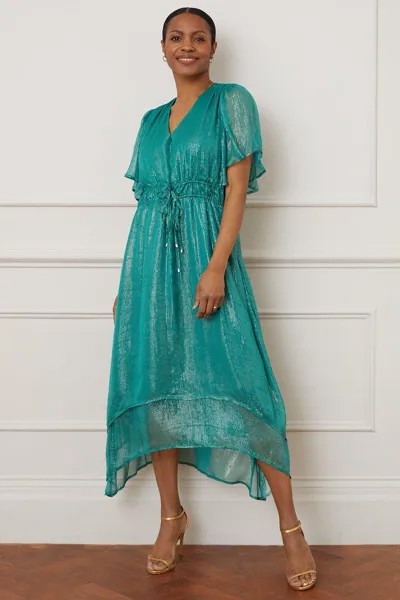 Платье миди с блестящими полосками и рюшами Wallis, зеленый
