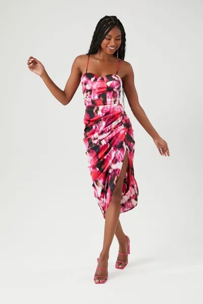 Атласное платье-миди-бюстье с абстрактным принтом Forever 21, розовый
