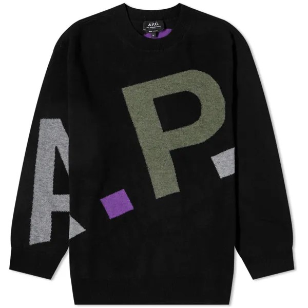 A.P.C. Вязаная футболка с логотипом по всей поверхности, черный