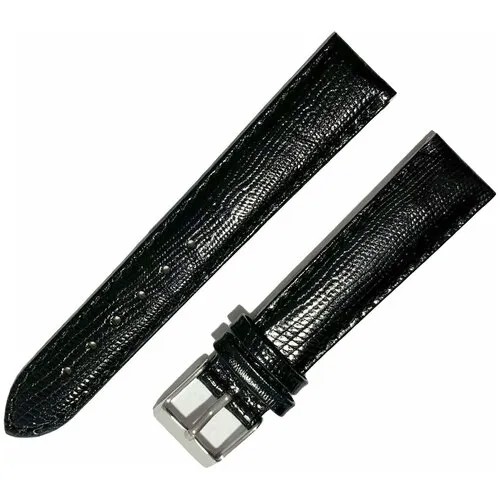 Ремешок 1805-01-1-1 Lezar ЛАК Черный кожаный ремень 18 мм для часов наручных лаковый из натуральной кожи женский лакированный