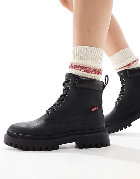 Levi's - Lennox - Черные туфли на шнуровке с красной нашивкой-логотипом
