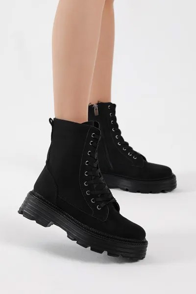 Женские черные замшевые удобные ботинки на шнуровке на полиподошве TONNY BLACK