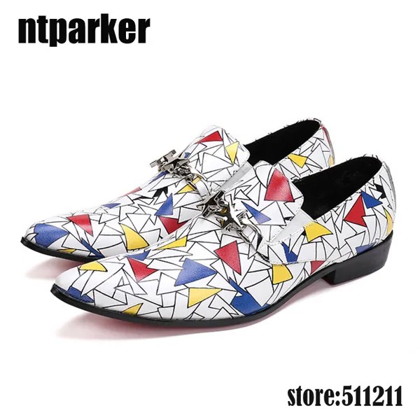 Лоферы мужские ntparker, летние, кожаные, разноцветные, с принтом, размеры 12