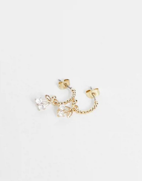 Золотистые серьги-гвоздики с кольцами и дизайном в виде вишни Pieces-Золотистый