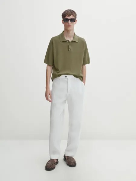 Трикотажная рубашка-поло с короткими рукавами Massimo Dutti, зеленый