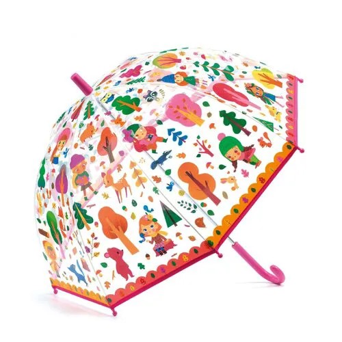 Зонт-трость DJECO, механика, купол 70 см., прозрачный, розовый