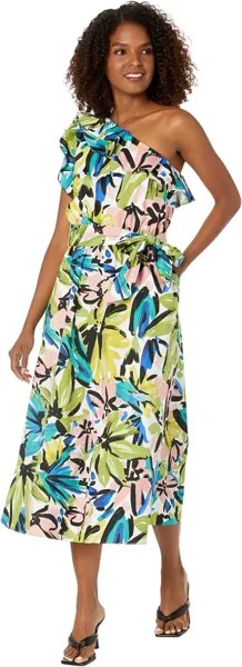 Платье One Shoulder Midi with Ruffle Donna Morgan, цвет Soft White/Olive Green