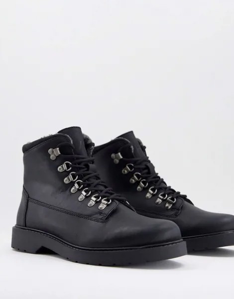 Черные походные ботинки с подкладкой из искусственного меха Selected Homme-Черный