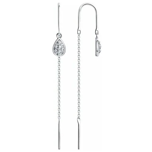 Серьги цепочки Diamant, серебро, 925 проба, родирование, фианит, размер 61 мм, , бесцветный