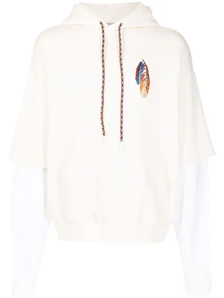 Marcelo Burlon County of Milan feather embroidery layered-sleeve hoodie