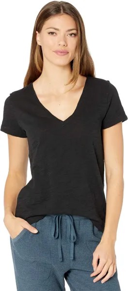 Футболка Lilla P V-Neck Short Sleeve Back Seam Tee in Loose Knit Slub, черный