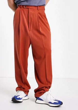 Строгие широкие брюки рыжего цвета с завышенной талией ASOS DESIGN-Коричневый цвет