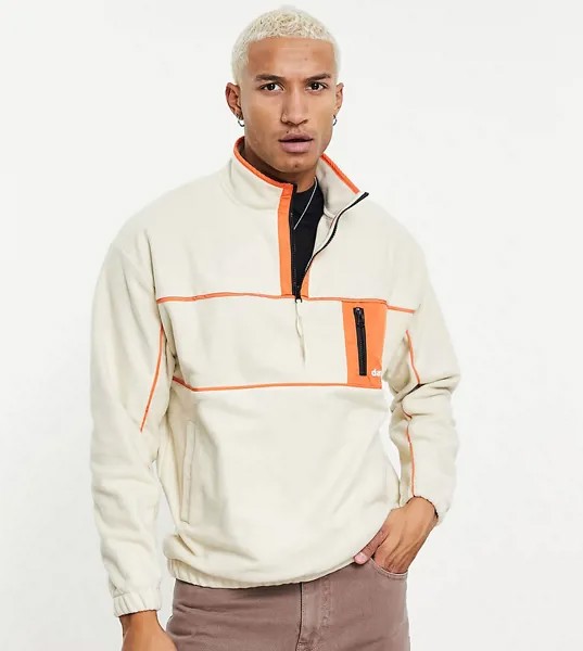 Светлый флисовый oversized-свитшот на короткой молнии с оранжевыми вставками ASOS Daysocial-Белый
