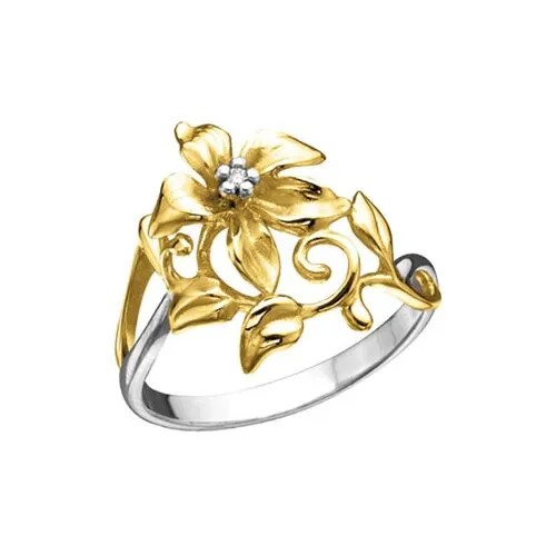 Кольцо Альдзена кольцо из золота к-14047, комбинированное золото, 585 проба, бриллиант, размер 16, бесцветный