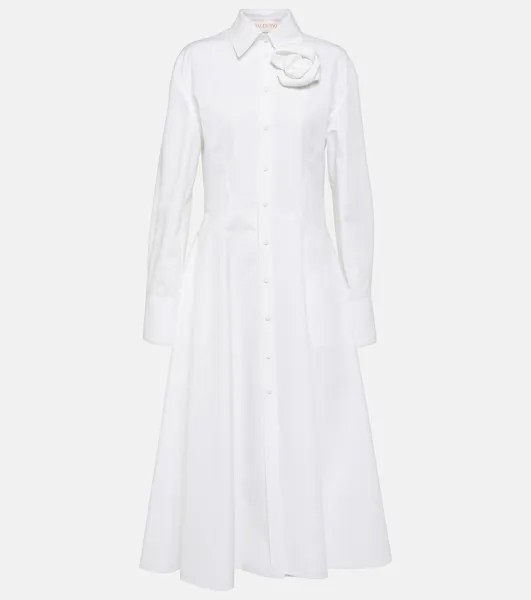 Платье-рубашка из хлопкового поплина с цветочной аппликацией VALENTINO, белый
