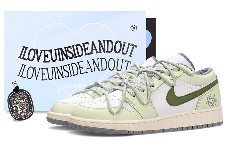 Кроссовки Air Jordan 1 Vintage Basketball Shoes Men Low-top White/green, светло-зеленый