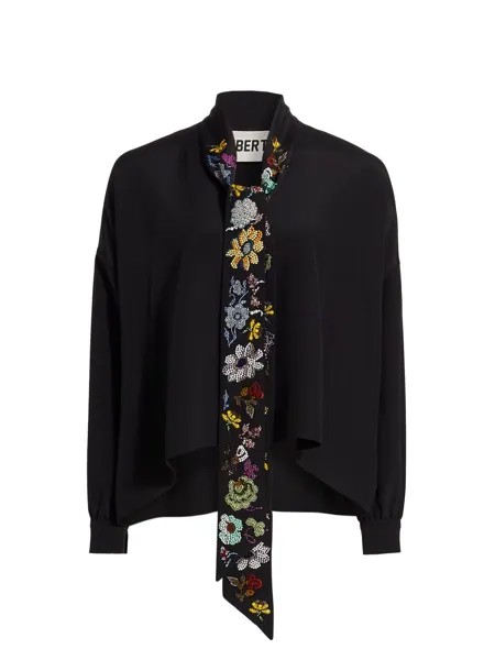 Шелковая блузка Mille Fleur с бисером Libertine, черный