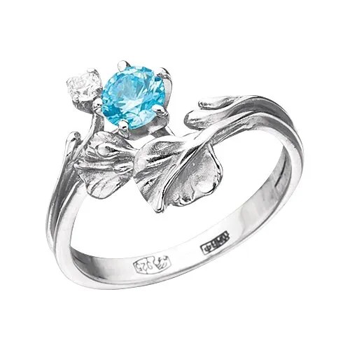 Перстень Альдзена Тайна ночи, серебро, 925 проба, родирование, топаз, фианит, размер 18, голубой, серебряный