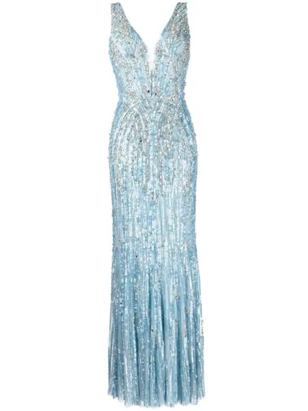 Jenny Packham вечернее платье Raquel с кристаллами, синий