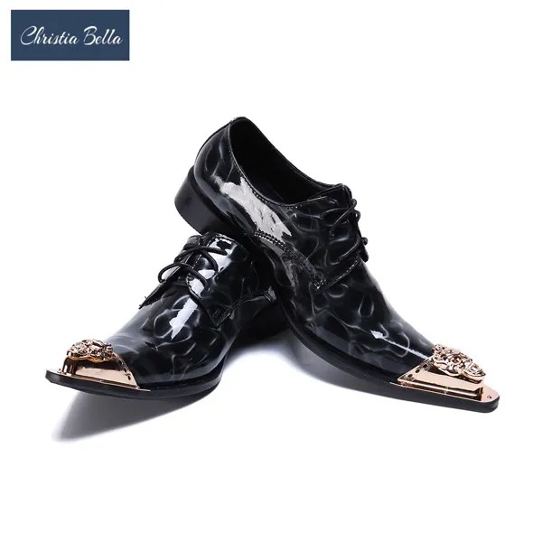 Christia Bella классическая мужская обувь элегантные Бизнес Мужские модельные туфли золотистого Сталь носком Лоферы костюм с перфорацией типа «броги» офисные туфли