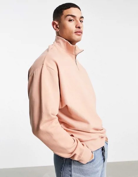 Oversized-свитшот выбеленного розового цвета с короткой молнией ASOS DESIGN-Розовый цвет