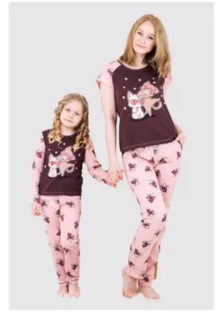 10838-30, цвет какао, пижама детская со штанами, размер 116 (30), пижама для девочки, домашний комплект, костюм домашний, пижама Family look, костюм для девочки с брюками