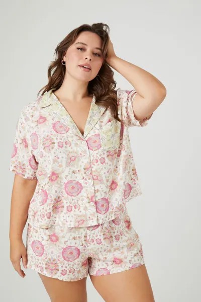 Пижамный комплект больших размеров с рубашкой и шортами Forever 21, розовый