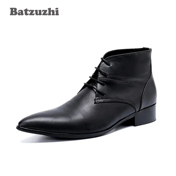 Ботильоны Batzuzhi мужские из натуральной кожи, японский тип, заостренный носок, на шнуровке, официальные деловые, 46