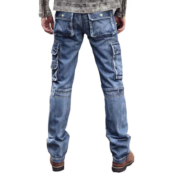Джинсы-карго Mcikkny мужские повседневные, уличные брюки из денима со множеством карманов, с вареным эффектом, Размеры 29-38