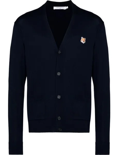 Maison Kitsuné кардиган с V-образным вырезом и нашивкой Fox, синий