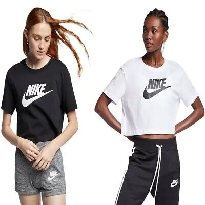 Женский укороченный топ Nike, футболка с коротким рукавом, спортивный топ с круглым вырезом, спортивная одежда
