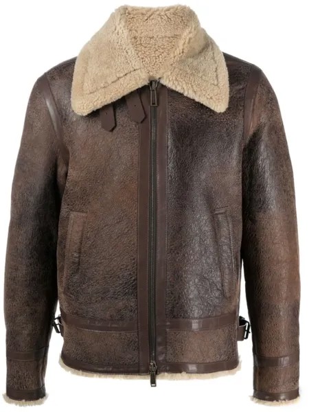 Dsquared2 zip-fastening calf-leather jacket, коричневый