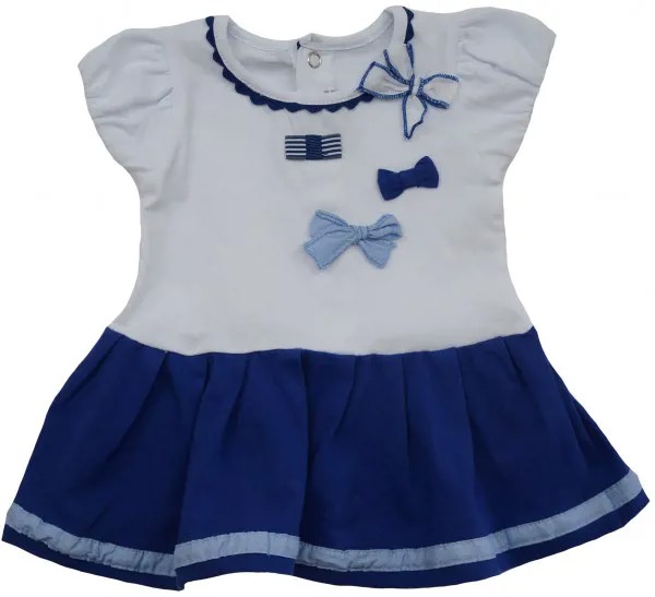 Платье на малышку бело-синего цвета с бантиками