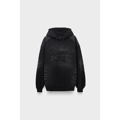 Худи JUUN.J [essential] brushed graphic embroidery hoodie, размер 44, черный