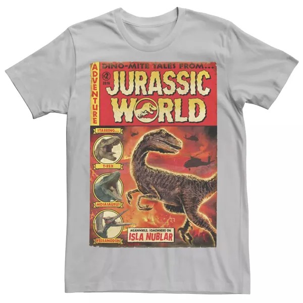 Мужская винтажная футболка Jurassic World Two Dino-Mite Tales Licensed Character, серебристый